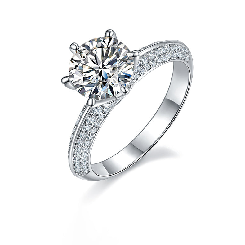 (Four Colours) 2.0 CT Moissanite Round Cut Cathedral Six Prongs Ring for Women