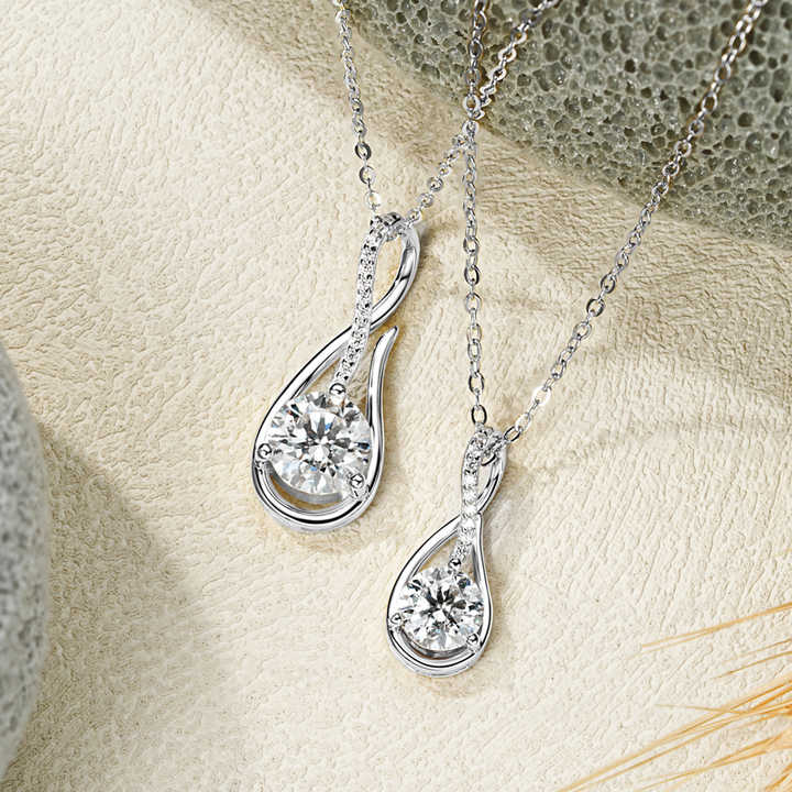 Moissanite Infinity Pendant Necklace with 1.0 Carat Round Brilliant Cut (6.5mm)