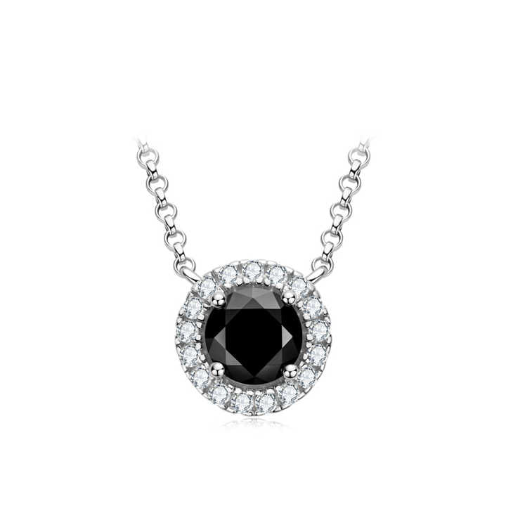 Moissanite Halo Pendant Necklace with 1.0 Carat Round Black