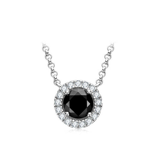 Moissanite Halo Pendant Necklace with 1.0 Carat Round Black
