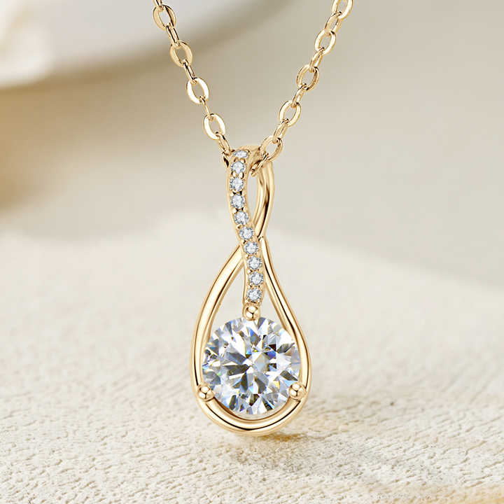 Moissanite Infinity Pendant Necklace with 1.0 Carat Round Brilliant Cut (6.5mm)