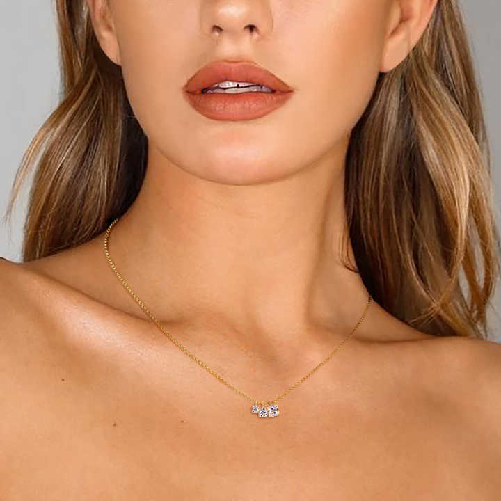 Moissanite Three-Stone Pendant Necklace with 3mm, 4mm, and 5mm Round Brilliant Cuts