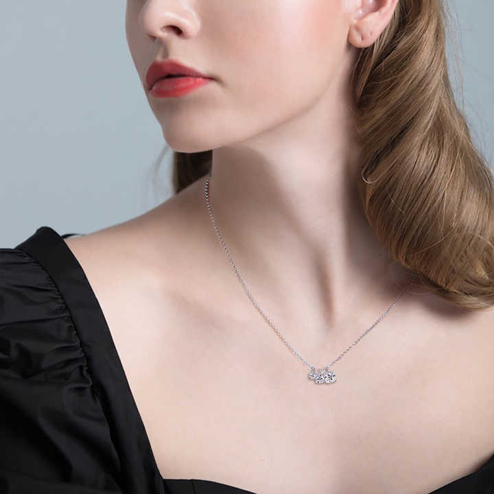 Moissanite Three-Stone Pendant Necklace with 3mm, 4mm, and 5mm Round Brilliant Cuts