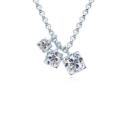 Moissanite Three-Stone Pendant Necklace with 3mm, 4mm, and 5mm Round Brilliant Cuts