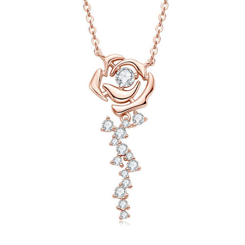 Moissanite Rose Pendant Necklace with 3.5mm Round Brilliant-Cut Stone
