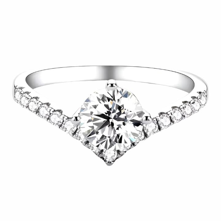 1CT Moissanite V-Shaped Engagement Ring - Modern Round Brilliant Design