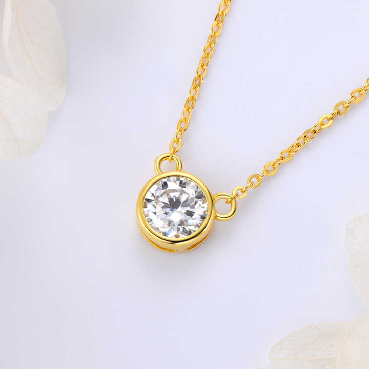 Moissanite Solitaire Pendant Necklace with 1.0 Carat Round Brilliant-Cut Stone