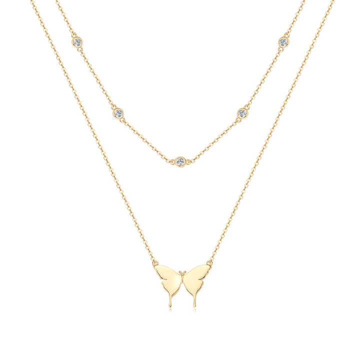 Moissanite Butterfly Pendant Necklace with 0.30 Carat Round Brilliant-Cut Stones