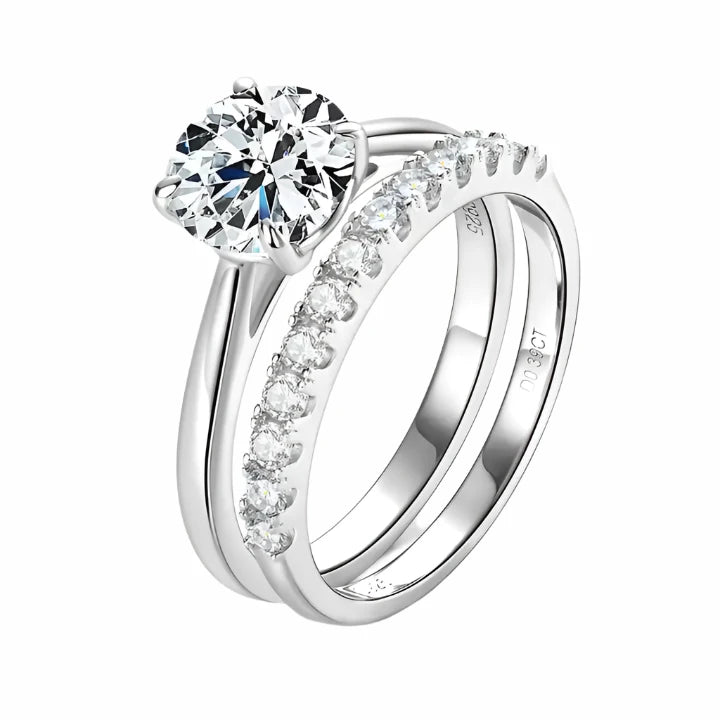 2 Carat Moissanite Engagement Ring Set - Solitaire & Stackable Bands