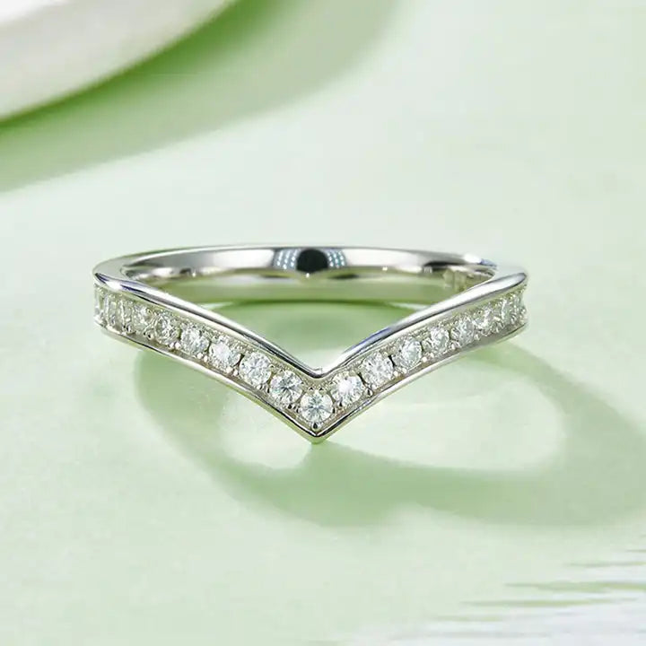 Classic V-Shaped Moissanite Tennis Ring - Sparkling Pavé Design