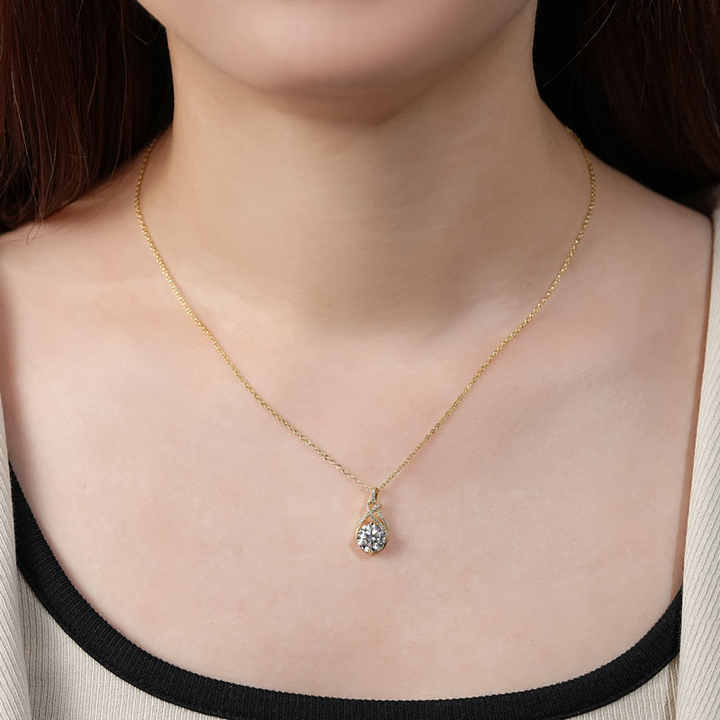 Moissanite Swirl Pendant Necklace with 2.0 Carat Round Brilliant-Cut Stone