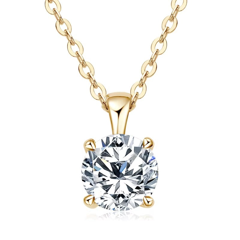 Moissanite Diamond Pendant Necklace with 6.5mm/8mm/9mm Simple Four-claw
