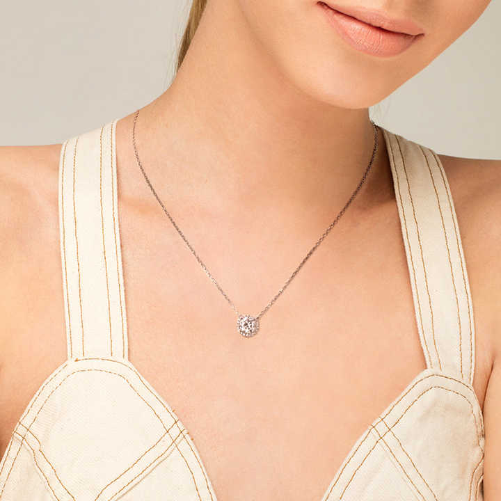 Moissanite Halo Pendant Necklace with 1.0 Carat D Color Round Brilliant-Cut Stone