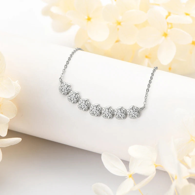 Moissanite Flower Pendant Necklace – 2mm & 1.2mm Round Cut Stones