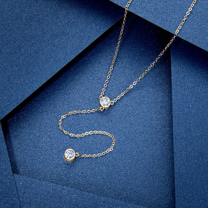 Moissanite Y-Shaped Pendant Necklace with 4mm Round Brilliant-Cut Stone