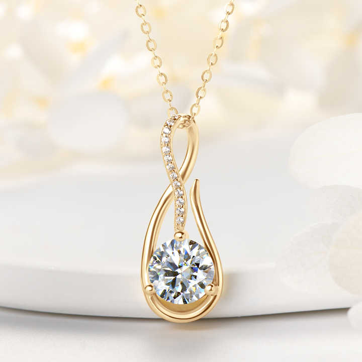 Moissanite Infinity Pendant Necklace with 1.0 Carat Round Brilliant-Cut Stone
