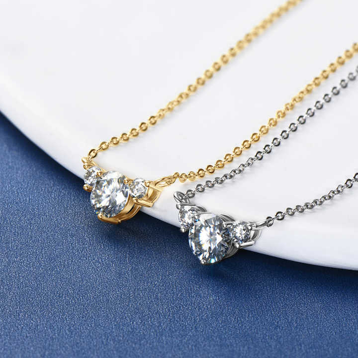 Moissanite 3-Stone Pendant Necklace with 1.0 Carat Round Brilliant-Cut Center Stone