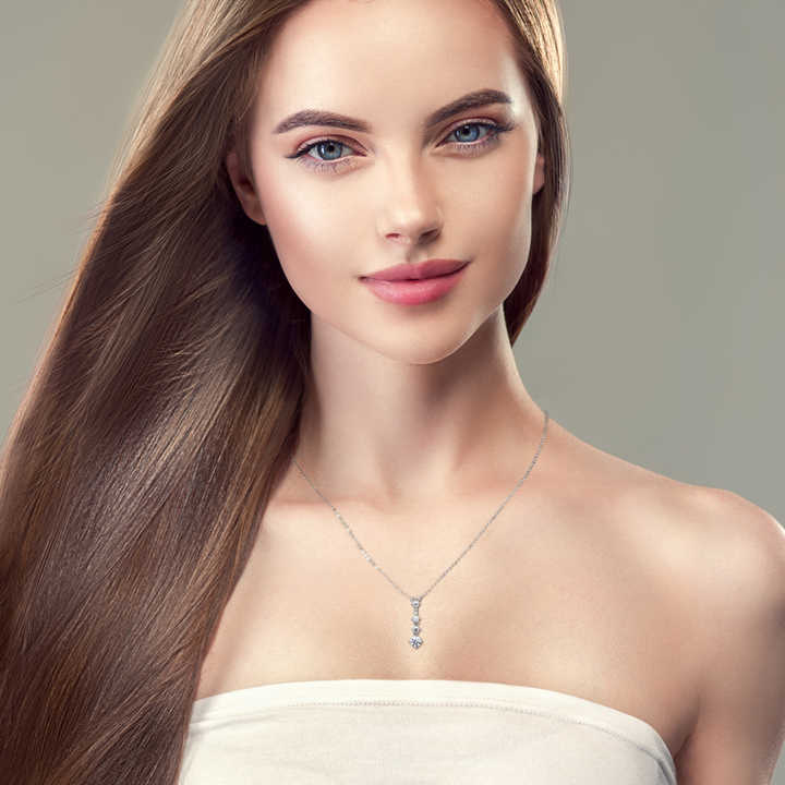 Moissanite Drop Pendant Necklace with 5mm D Color VVS1 Round Brilliant-Cut Stone