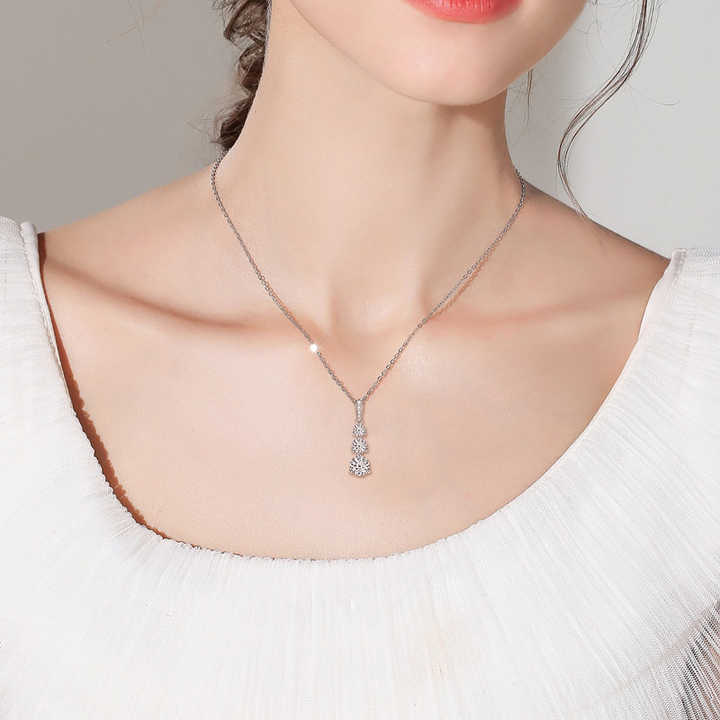 Ladies' Three-Stone Moissanite Pendant Necklace – 1.85CT