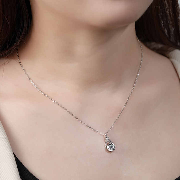 Moissanite Swirl Pendant Necklace with 2.0 Carat Round Brilliant-Cut Stone