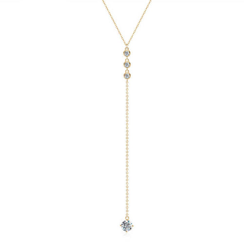 Moissanite Y-Shaped Pendant Necklace with 1.0 Carat Round Brilliant-Cut Stone