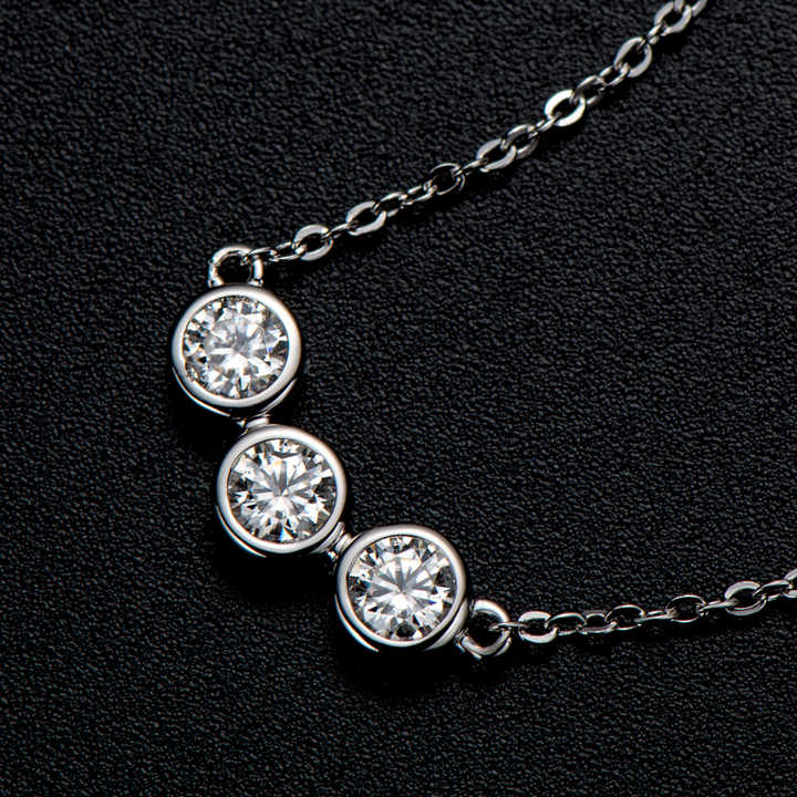 Moissanite Bezel Three-Stone Pendant Necklace with Round Cut 4mm
