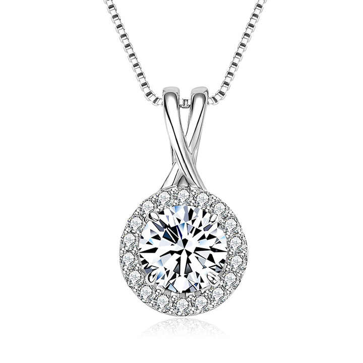 Sparkling Moissanite Halo Pendant Necklace – 6.5mm, 8mm, or 9mm Round Cut, D Color VVS1