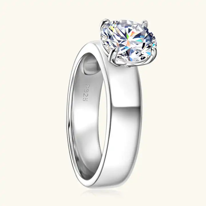 Certified 2CT Moissanite Solitaire Ring - 8mm Chunky Band