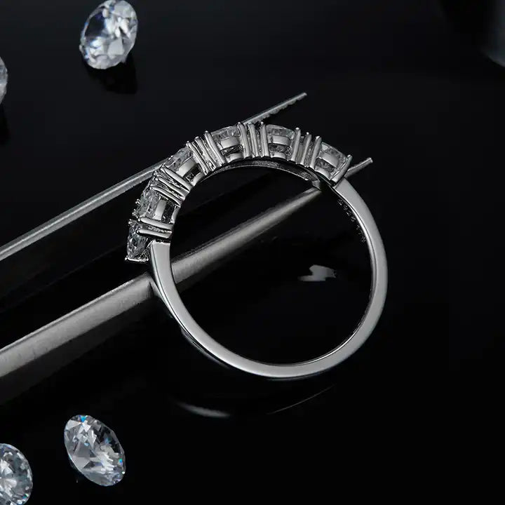 1.0ct Trillion Cut Moissanite Half Eternity Ring - White Gold Plated