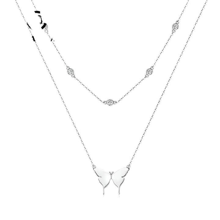 Moissanite Butterfly Pendant Necklace with 0.30 Carat Round Brilliant-Cut Stones