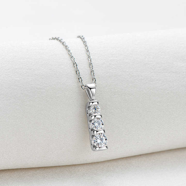 Moissanite Three-Stone Bar Pendant Necklace