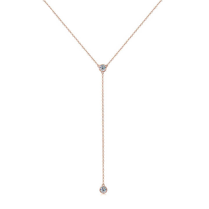 Moissanite Y-Shaped Pendant Necklace with 4mm Round Brilliant-Cut Stone
