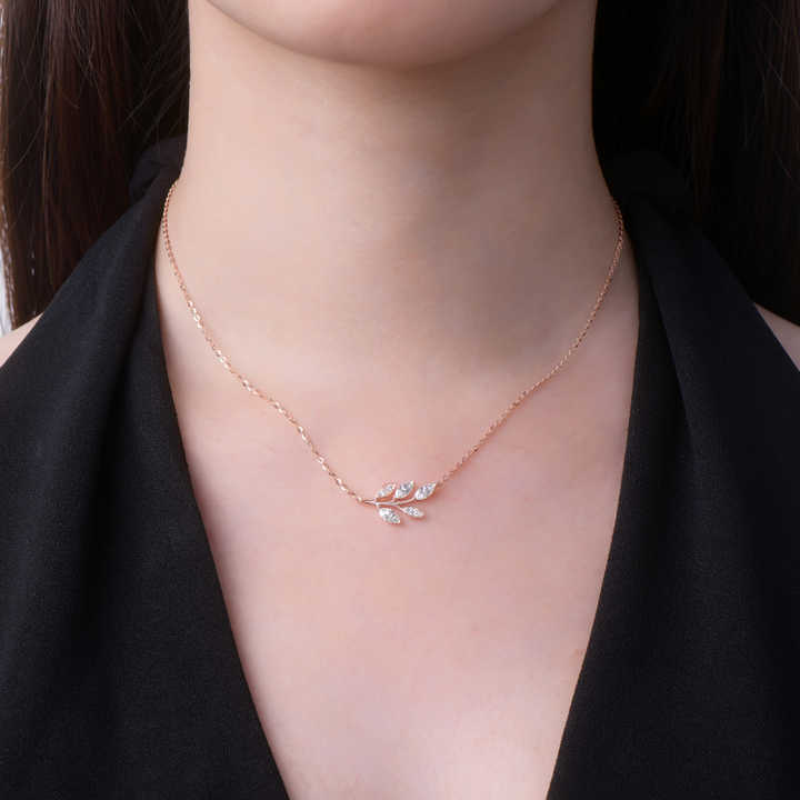 Moissanite Leaf Pendant Necklace with 0.90 Carat Marquise-Cut Lab-Grown Diamond