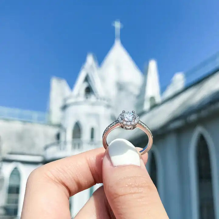 0.5 Carat Moissanite Halo Engagement Ring - Elegant