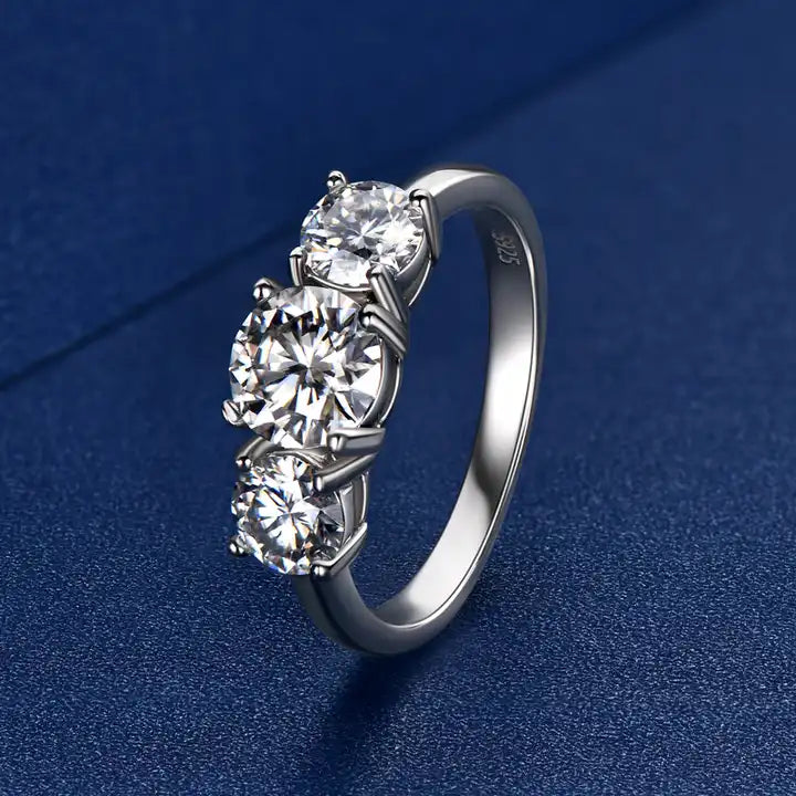 6.5mm 1 Carat Moissanite Three-Stone Engagement Ring