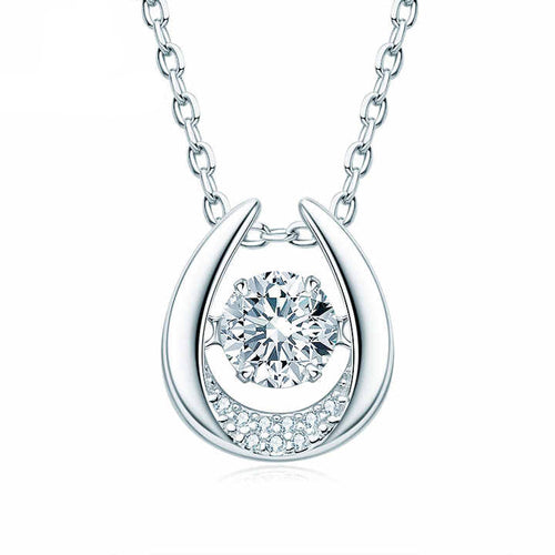 Lucky Horseshoe Pendant Necklace with 0.8ct Moissanite – D-Color Dancing Stone