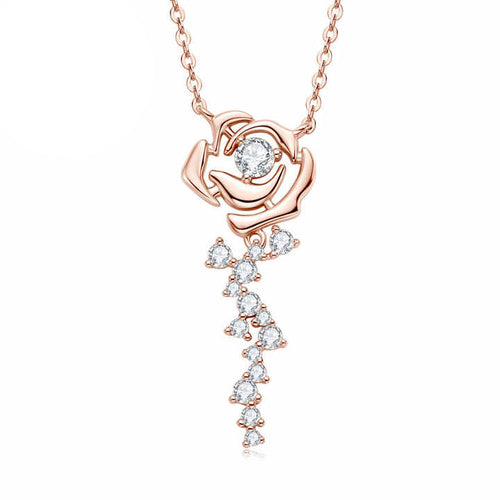 Moissanite Rose Pendant Necklace with Round Brilliant Cut, 3.5mm, 0.20 Carat