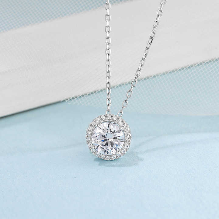 Moissanite Halo Pendant Necklace