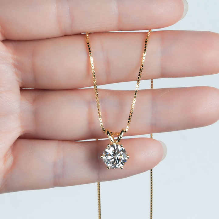 Classic Six-Prong Moissanite Pendant Necklace – Available in 5mm, 6.5mm, 8mm, and 9mm