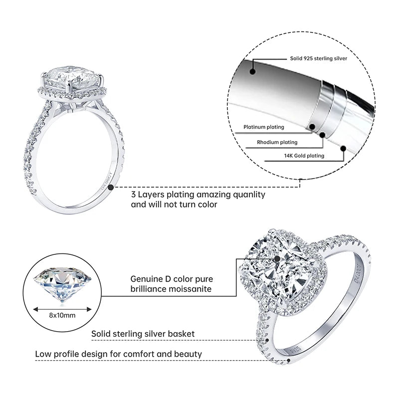 4 Carat Cushion Cut Moissanite Ring