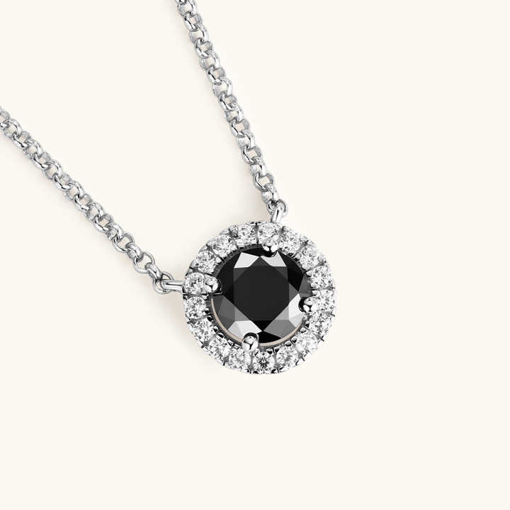 Moissanite Halo Pendant Necklace with 1.0 Carat Round Black