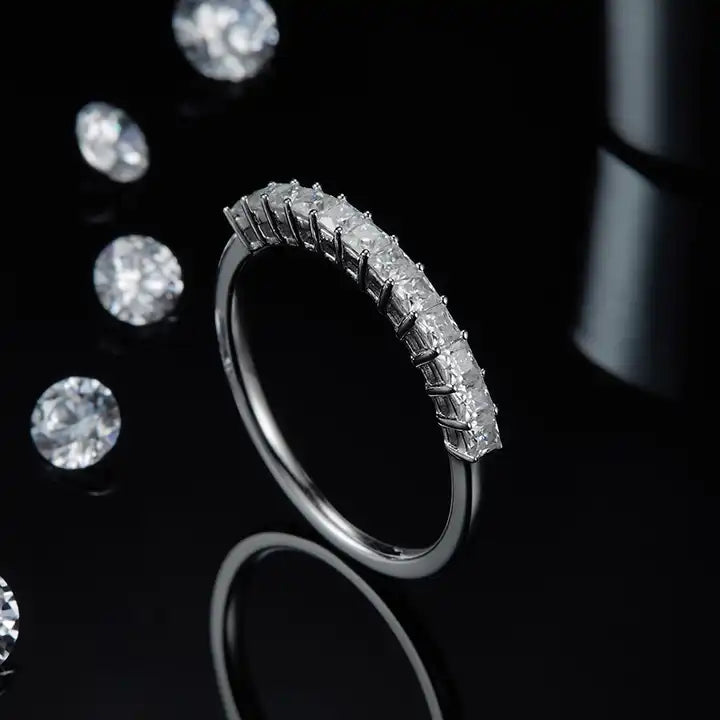 GRA-Certified Princess Cut Moissanite Half Eternity Band