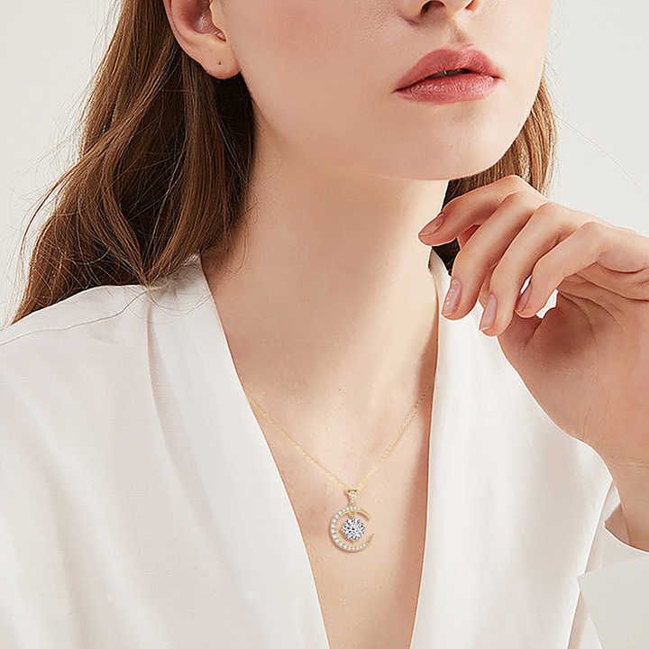 Exquisite 2ct Moissanite Moon and Star Pendant Necklace