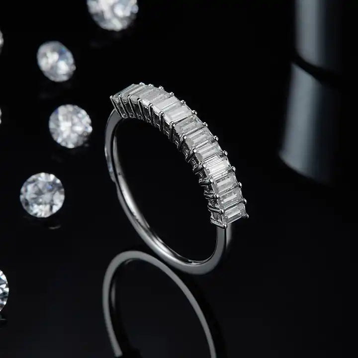 1.0ct Emerald Cut Moissanite Half Eternity Band - D Color