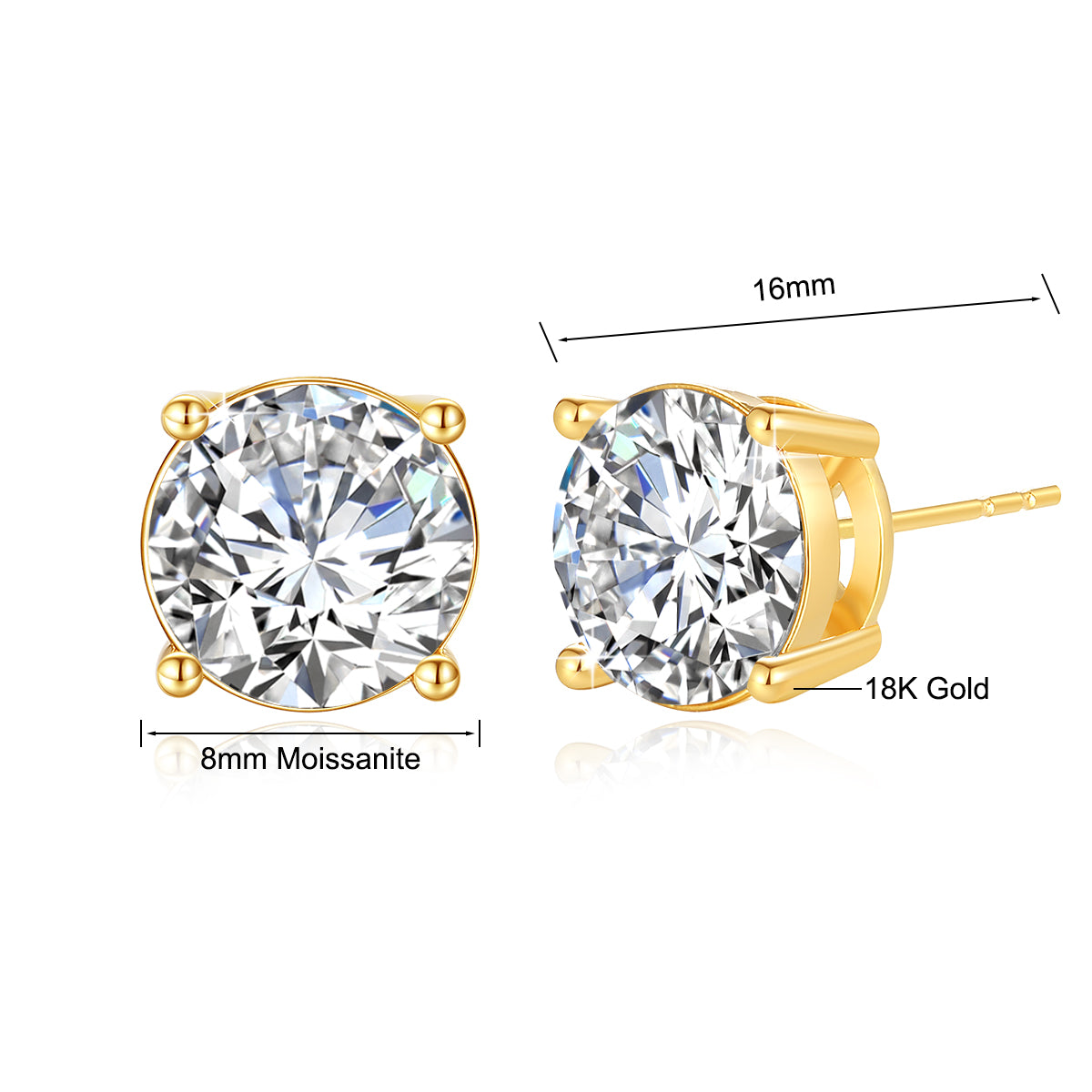 Moissanite Stud Round Brilliant Cut Earrings