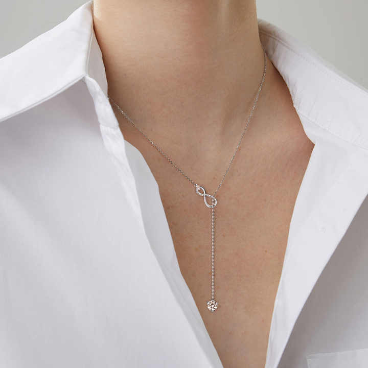 Y Lariat Moissanite Infinity Pendant Necklace – 1.26CTW Round Cut