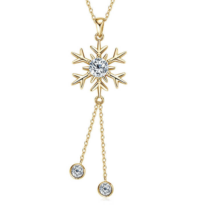 Moissanite Snowflake Tassel Pendant Necklace – 6.5mm & 4mm Round Cut