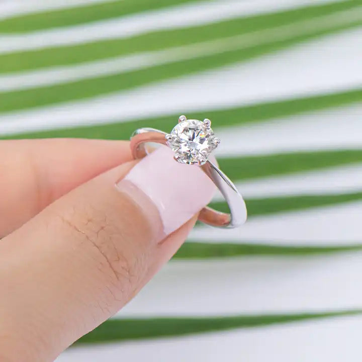 0.5 Carat Moissanite Engagement Ring - 5mm Six-Claw Setting