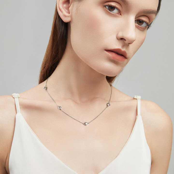 Multilayer Moissanite Bezel Choker Necklace – 4mm Round Cut