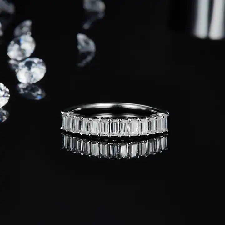 1.0ct Emerald Cut Moissanite Half Eternity Band - D Color
